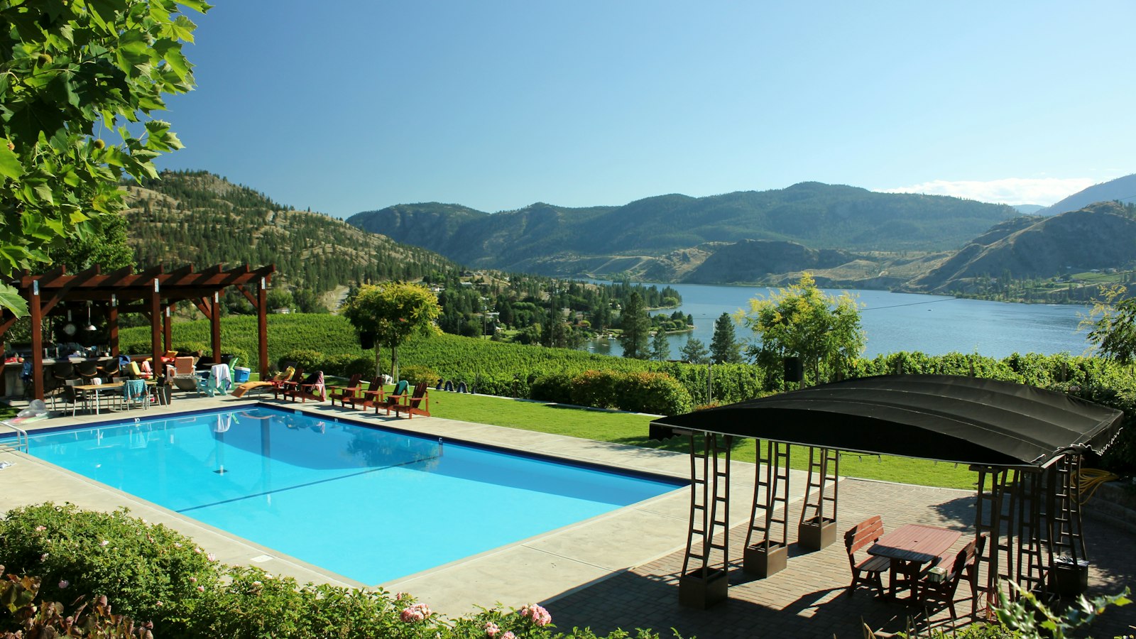 Lakeside condo balcony overlooking Okanagan Lake near Vernon, BC