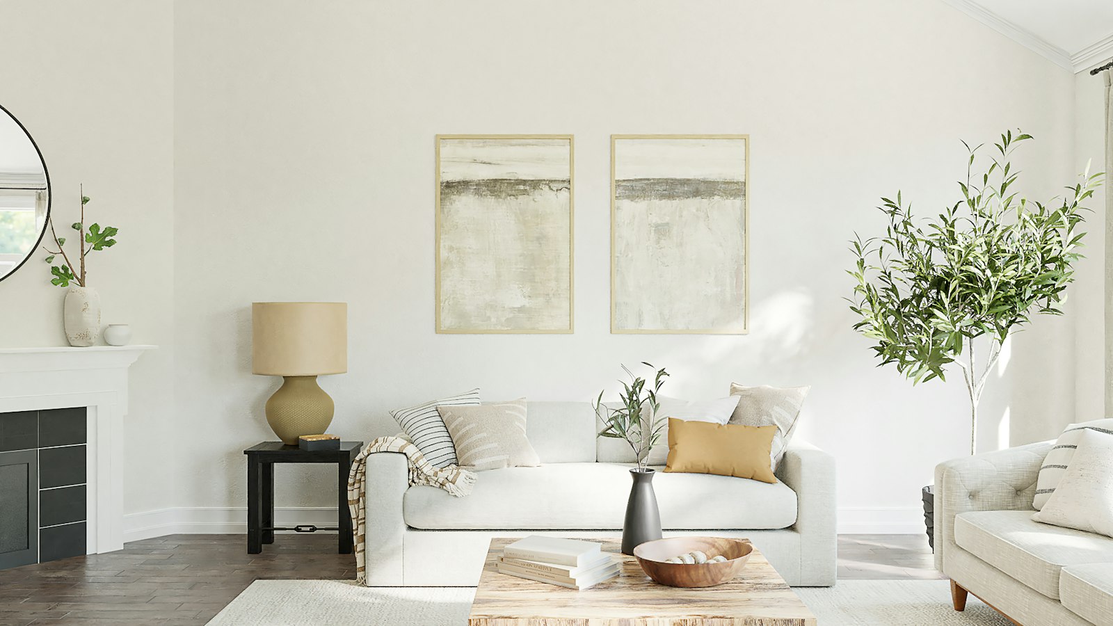 A bright, decluttered living room staged for listing photos before a home sale in Vernon, BC