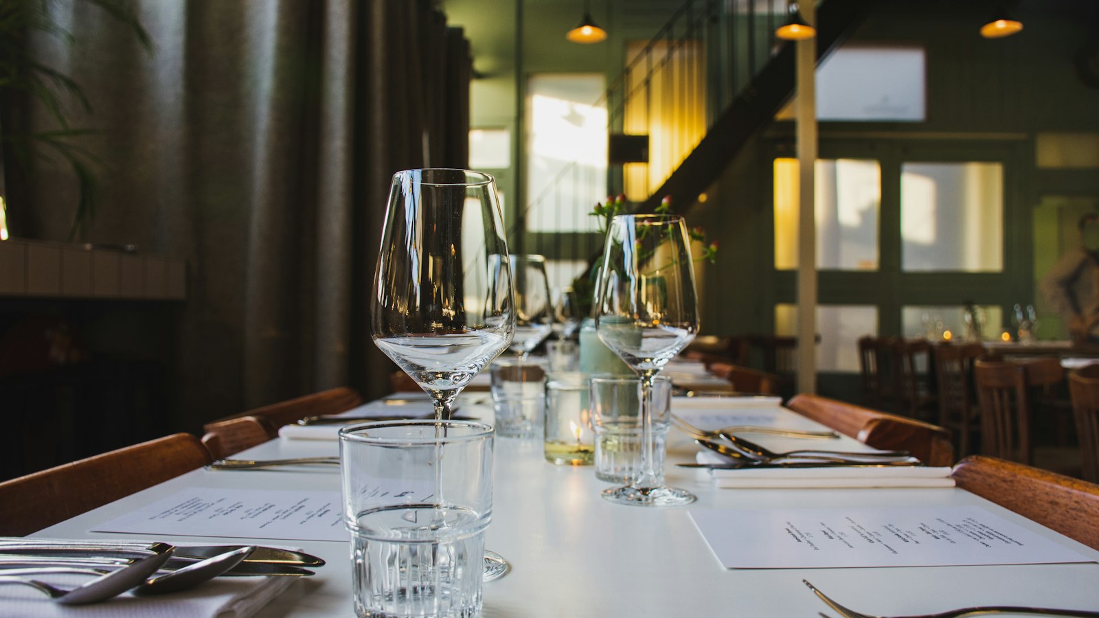 Table set for dinner at a cozy restaurant in downtown Vernon, BC